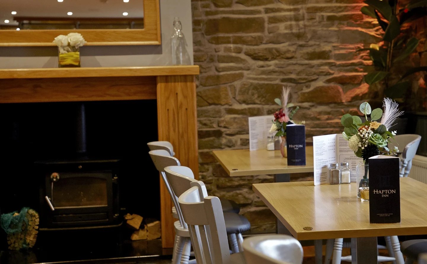 Hapton Inn tables and fire